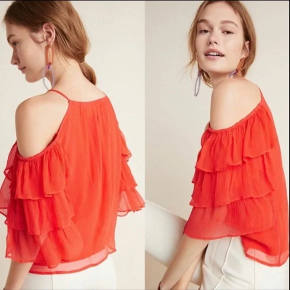 Anthropologie Maeve Zelda Open Shoulder Orange Blouse XSmall - Picture 2 of 9